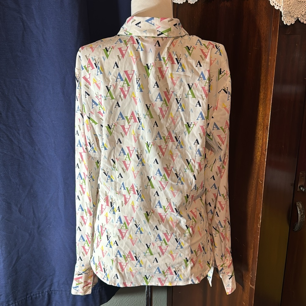 A-Line Retro Printed Button Down Blouse - image 3